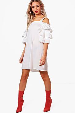 Boohoo Cold Shoulder Frill Dress