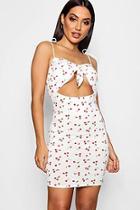Boohoo Sian Cherry Print Tie Front Bodycon Dress
