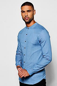 Boohoo Long Sleeve Denim Chambray Western Shirt