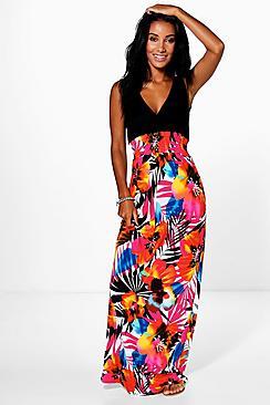Boohoo Kasey Plunge Floral Maxi Dress