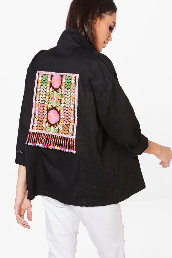 Boohoo Boutique Alice Embroidered Utility Jacket Black