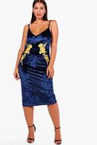 Boohoo Plus Melissa Embroidery Detail Strappy Velvet Dress