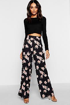 Boohoo Floral Woven Wide Leg Trouser