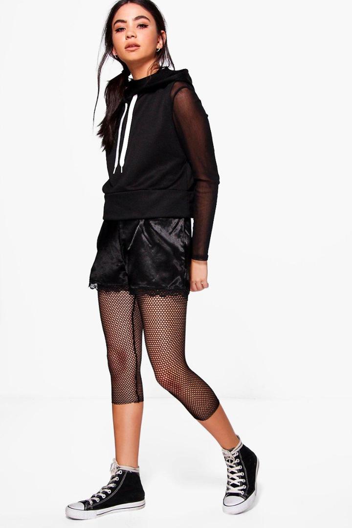 Boohoo Erin Fishnet Knee Length Leggings Black