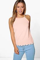 Boohoo Petite Holly Scallop Hem Strappy Top