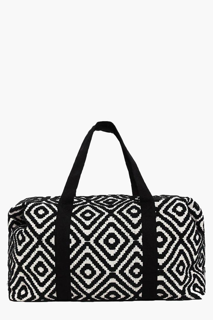 Boohoo Rose Mono Aztec Oversized Weekend Bag Black