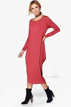 Boohoo Branwen Long Sleeved Drape Midi Dress