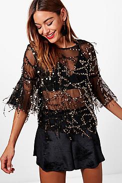 Boohoo Lexi Tassel Sequin T-shirt