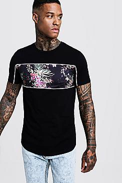 Boohoo Muscle Fit Tee With Printed Panel & Piping