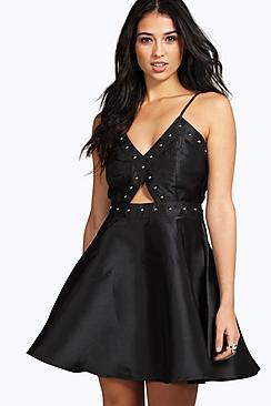 Boohoo Boutique Ara Stud & Cut Out Skater Dress
