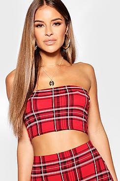 Boohoo Petite Tartan Bandeau Top