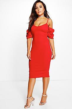 Boohoo Petite Ava Puff Ball Sleeve Strappy Midi Dress