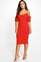 Boohoo Petite Ava Puff Ball Sleeve Strappy Midi Dress