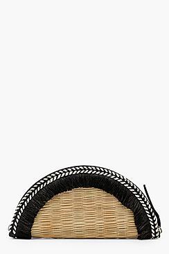 Boohoo Mia Real Straw Semi Circle Tassel Clutch