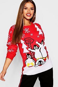 Boohoo Petite Snow Day Christmas Jumper