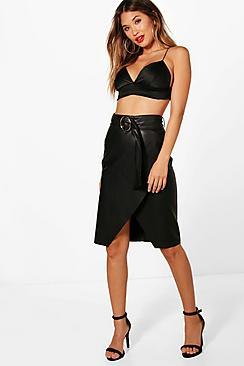Boohoo Jade Leather Look Wrap Skirt