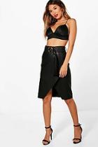 Boohoo Jade Leather Look Wrap Skirt