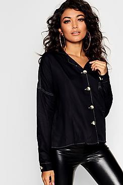 Boohoo Contrast Stitch Horn Button Shirt