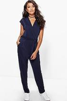 Boohoo Zoe Wrap Front Self Belt Jumpsuit