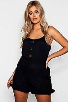 Boohoo Plus Button Front Ruffle Hem Romper