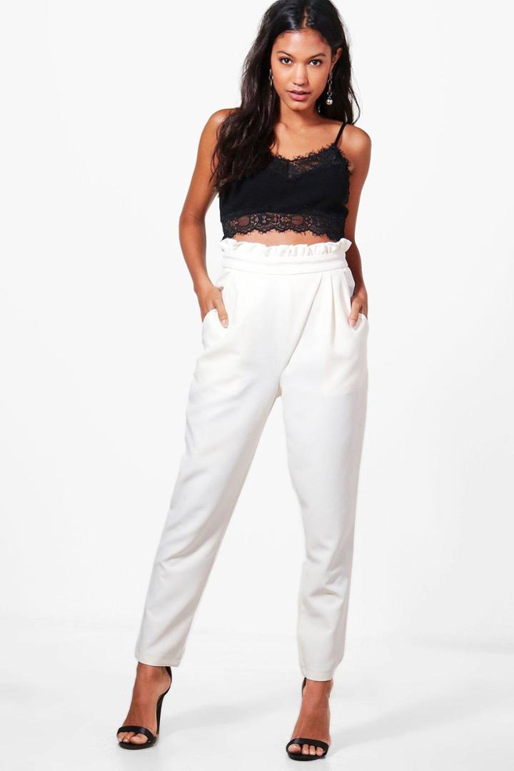 Boohoo Sofia Wrap Front Tie Waist Tailored Trousers Cream