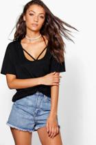 Boohoo Tall Daisy Neck Strap Detail T-shirt Black