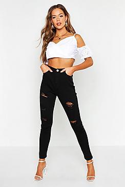 Boohoo High Rise Super Distressed Skinny Jean