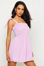 Boohoo Smock Shirred Tie Waist Camisole