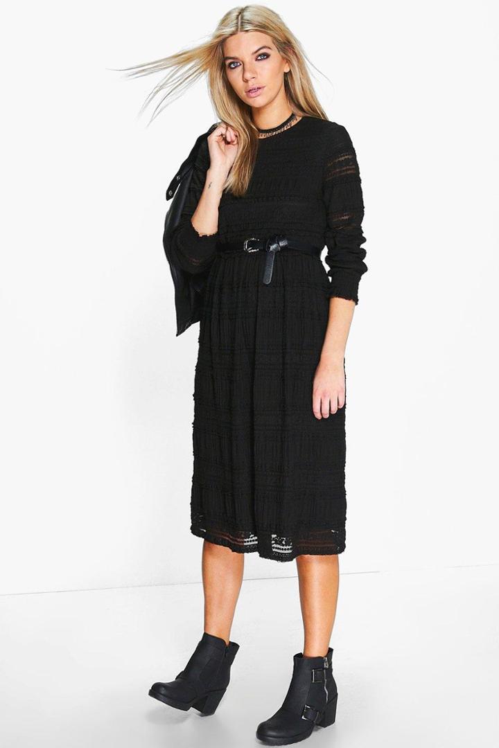 Boohoo Giselle Lace High Neck Skater Dress Black