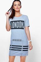 Boohoo Melissa Sports London Printed T-shirt Dress Grey