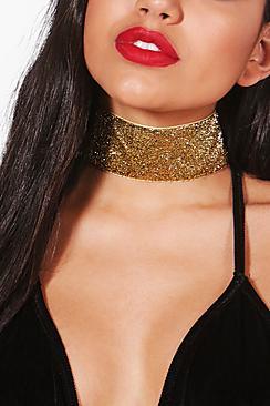 Boohoo Kerry Metallic Glitter Choker
