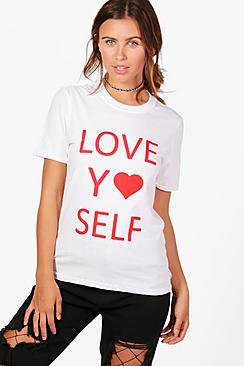 Boohoo Petite Orla Love Yo Self Slogan Tee