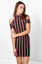Boohoo Thea Ribbed Cold Shoulder Bodycon Dress Multi