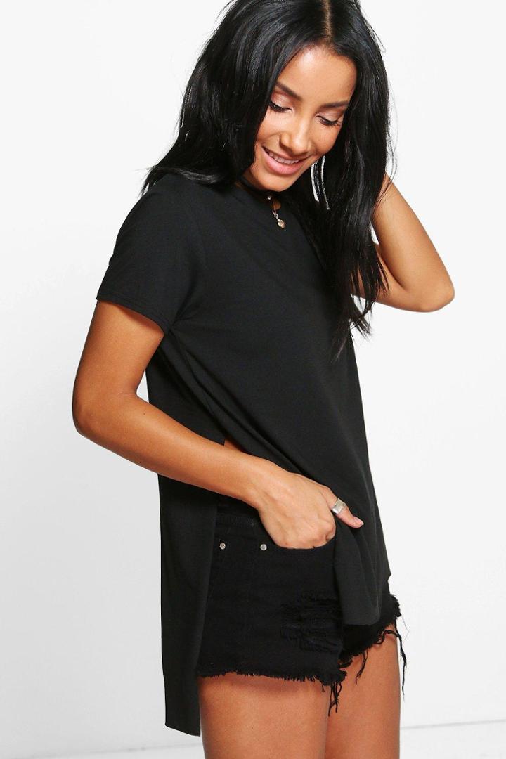Boohoo Maisie Side Split Oversized Tee Black