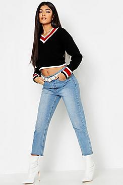 Boohoo Cropped Contrast Trim Cricket Jumper