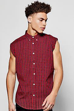 Boohoo Raw Edge Sleeveless Check Shirt