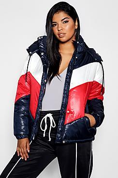 Boohoo Plus Panelled Colour Block Puffer Jacket