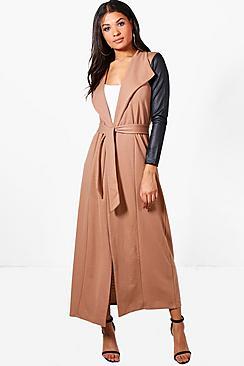 Boohoo Freya Maxi Pu Sleeve Belted Duster