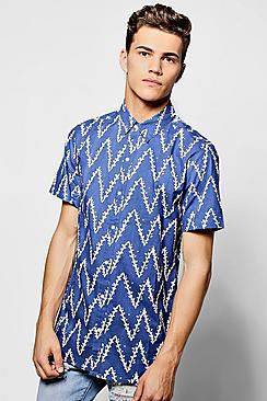 Boohoo Horizontal Zig Zag Print Short Sleeve Shirt