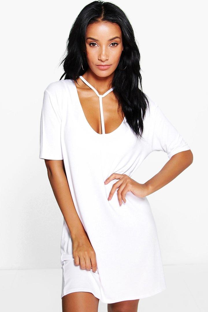 Boohoo Morgana Neck Strap Shift Dress White