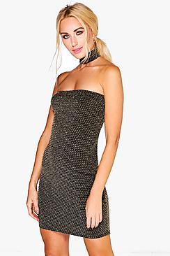 Boohoo Reeva Metallic Textured Choker Bodycon Dress