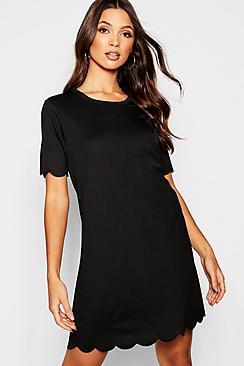 Boohoo Scallop Detail Shift Dress