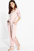 Boohoo Contrast Piping Button Down Satin Set