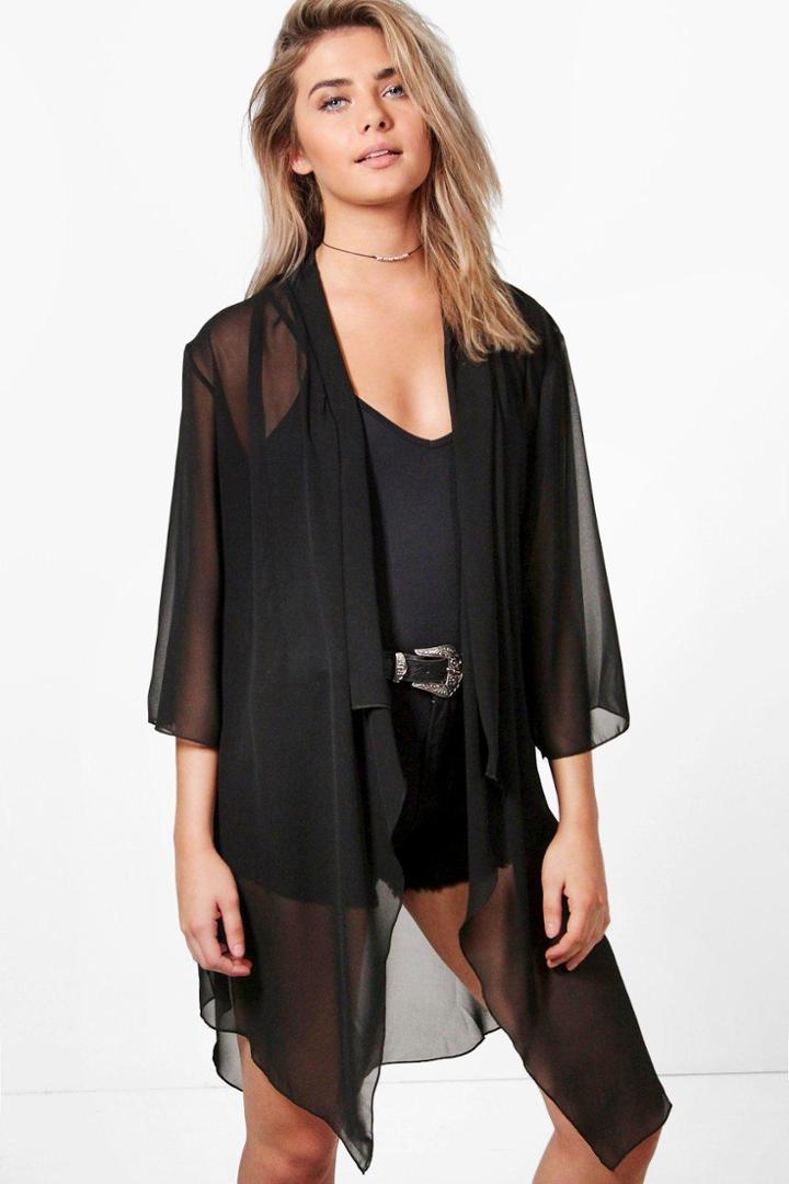 Boohoo Maddison Waterfall Chiffon Kimono Black