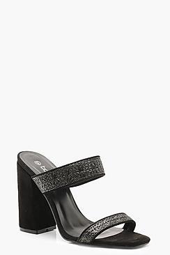 Boohoo Woven Block Heel Mules