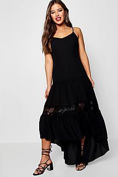 Boohoo Petite Lace Panel Drop Waist Maxi Dress