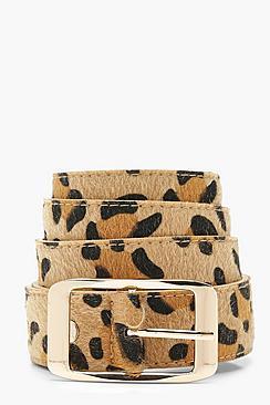 Boohoo Plus Leopard Boyfriend Belt With Gold Buckle
