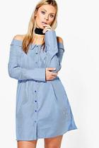 Boohoo Plus Cait Off The Shoulder Shirt Dress