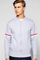 Boohoo Jersey Bomber With Stripe Sleeves Grey