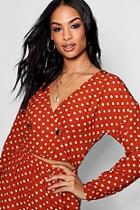 Boohoo Katie Spot Button Wrap Blouse